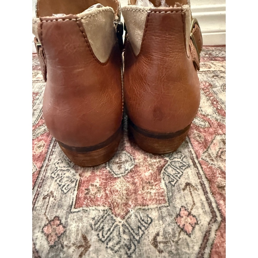 Born Kerri Tan Suede Cognac Leather Ankle Boots Buckle Zip BR0040479 Womens 9M - Picture 5 of 7